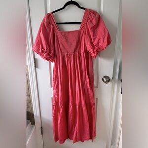 Old navy Fit & Flare Puff-Sleeve Cotton-Poplin Smocked All-Day Midi Dress